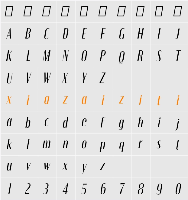 Moniqa Med Ita Heading 字符映射表