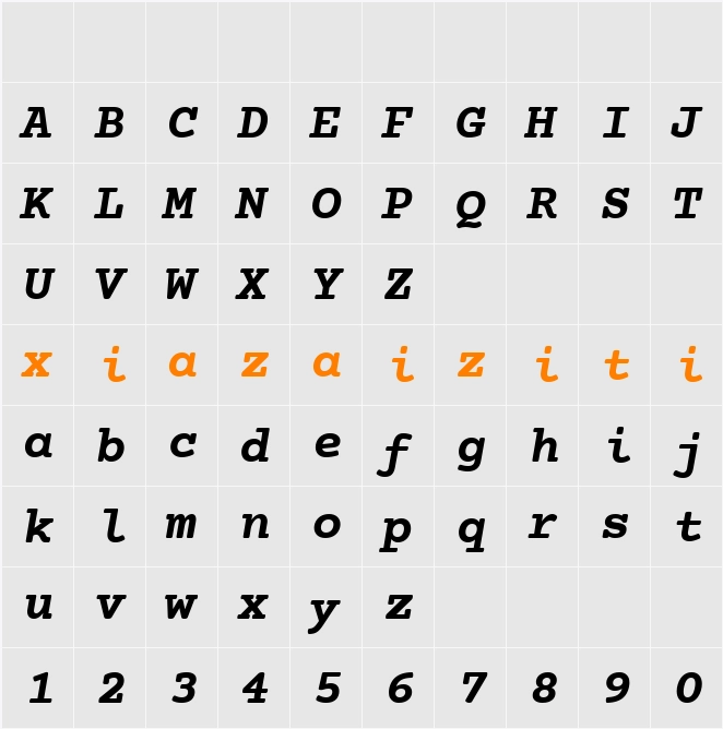 Courier Prime 字符映射表