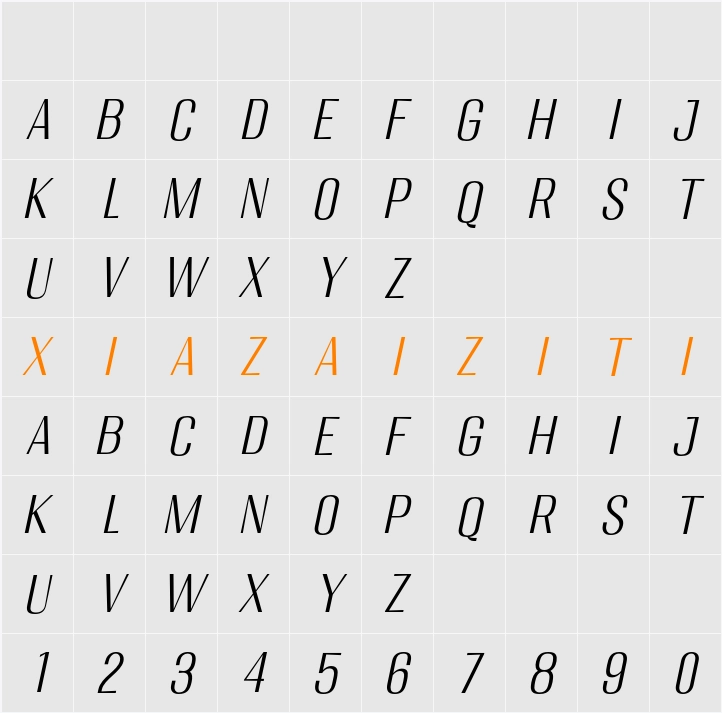 Migha Light Slant 字符映射表