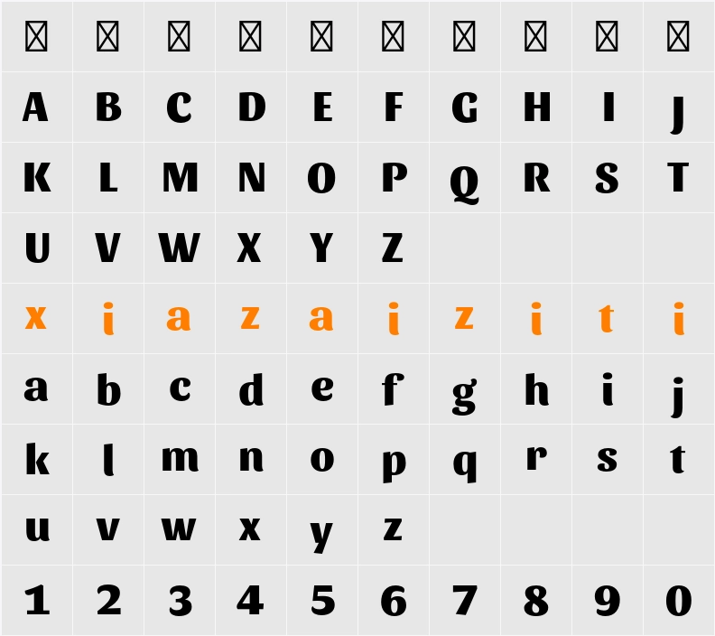 Sansita ExtraBold 字符映射表