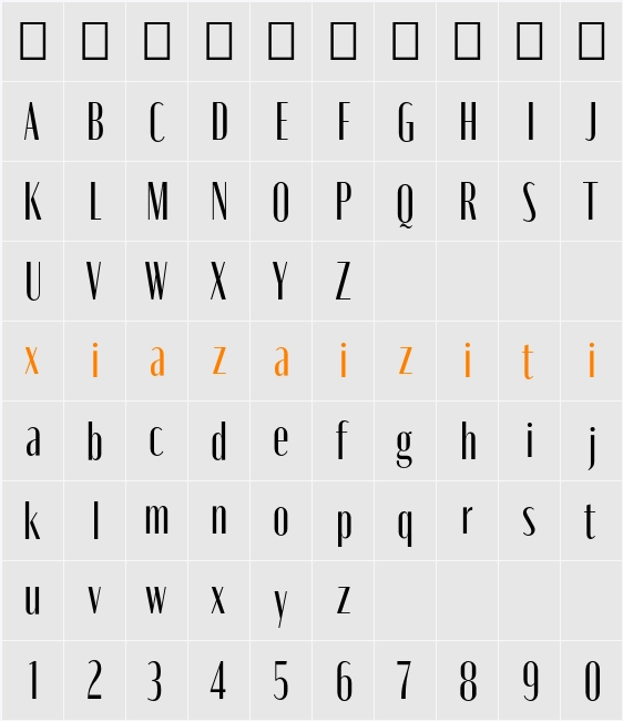 Moniqa Med Narrow Heading 字符映射表