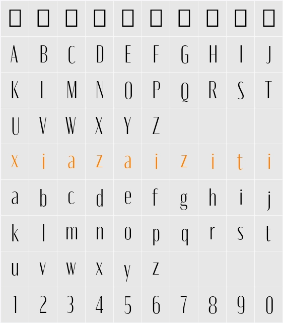 Moniqa Light Heading 字符映射表
