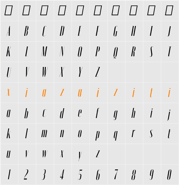 Moniqa Med Cond Ita Display 字符映射表