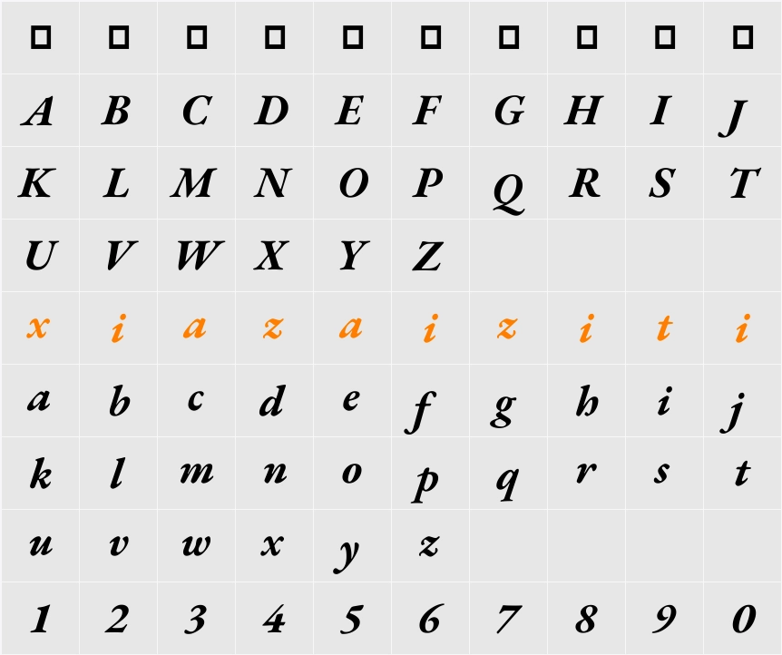 EB Garamond 字符映射表